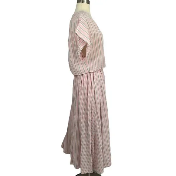 Mable Size S Sydney Square Neck Top & Skirt Set Pink Grey Stripe 100% Cotton - Picture 4 of 16